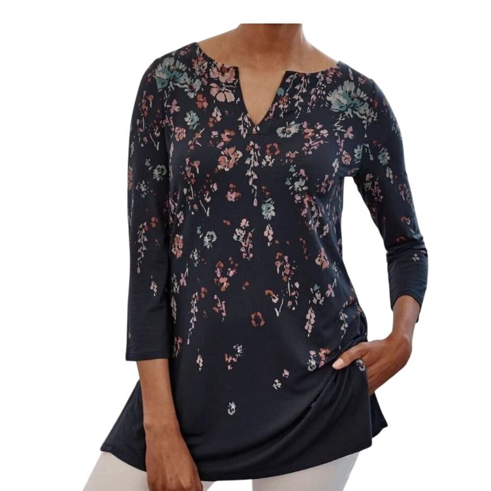 J. Jill Wearever Collection Falling Flowers Tunic Womens Size 2X Split Neck Top